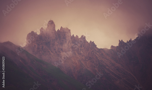 Seiser Alm on a dramatic and gloomy morning