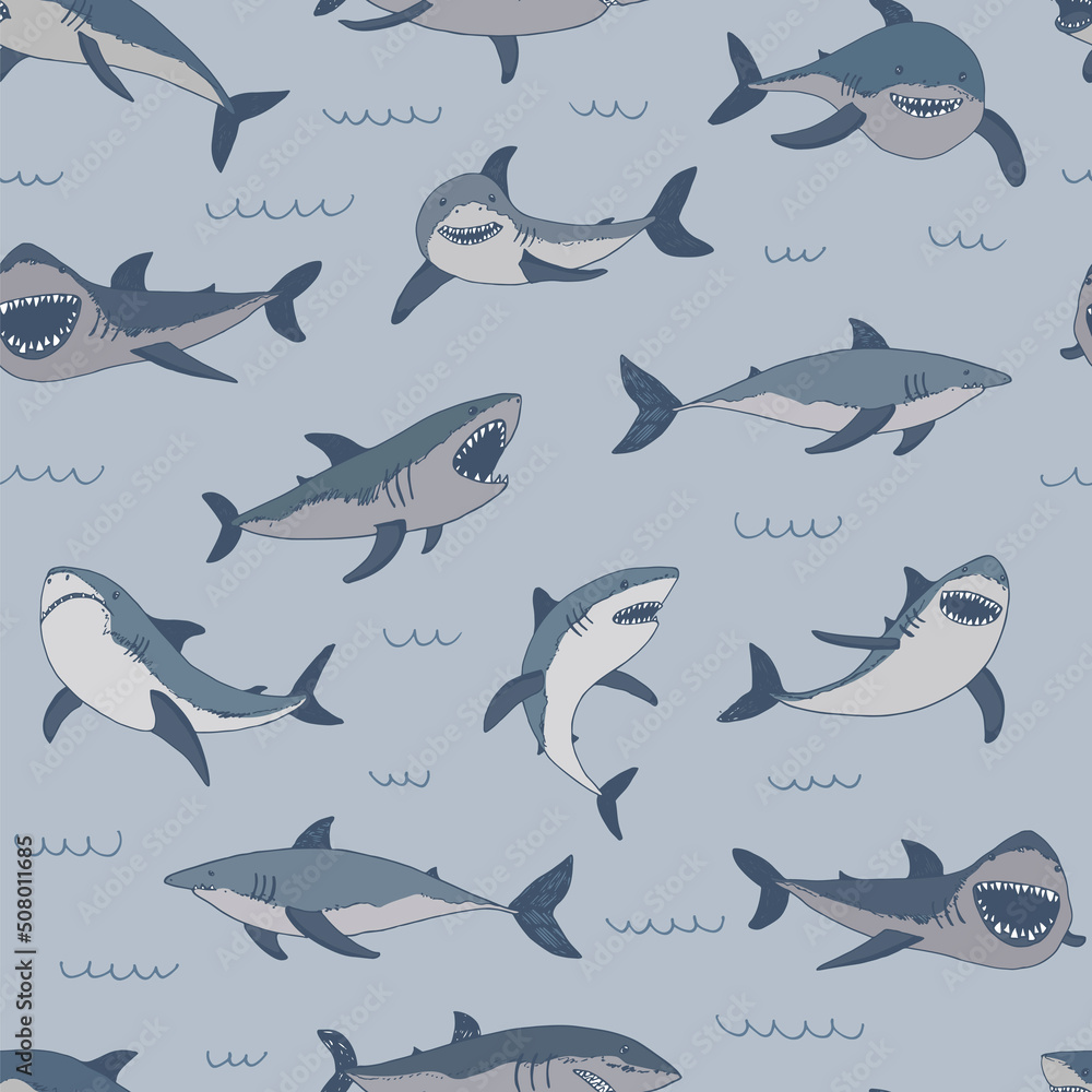 Sharks vector seamless pattern Sharks vector seamless pattern