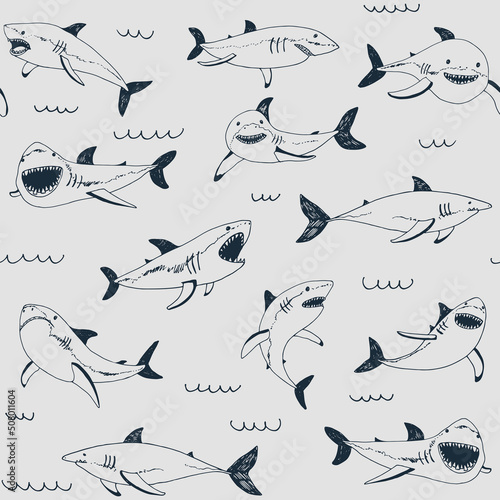 Sharks vector seamless pattern