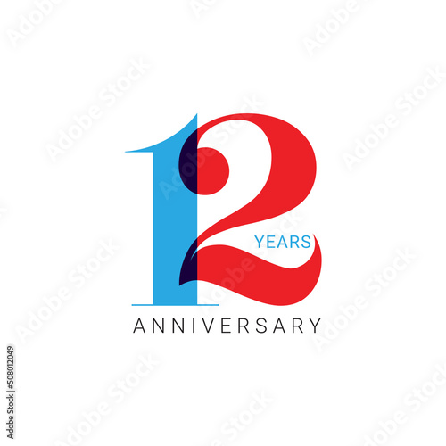 12 Year Anniversary Logo, 12 birthday,  Vector Template Design element for  invitation, wedding, jubilee and greeting card illustration.
