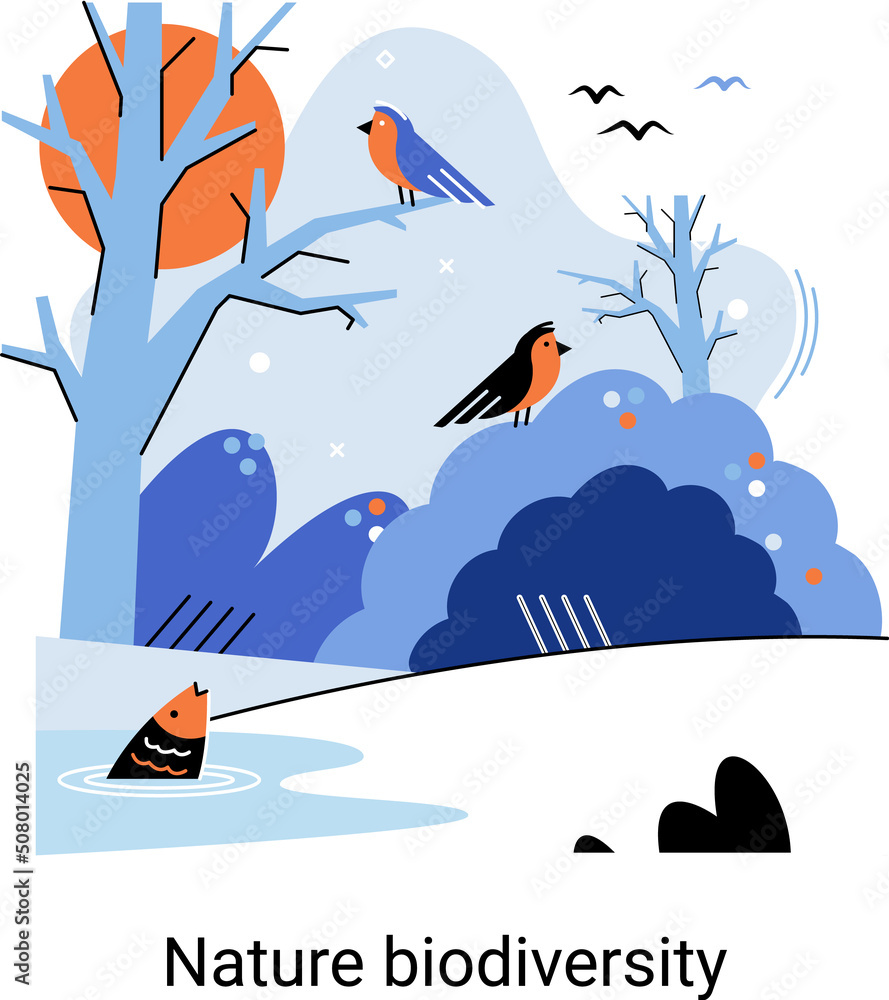 Fototapeta premium Biodiversity in nature as environment variety of life on Earth planet. Saving wildlife ecosystem metaphor. Protection and care of flora and fauna, eco friendly human activity, many biological species
