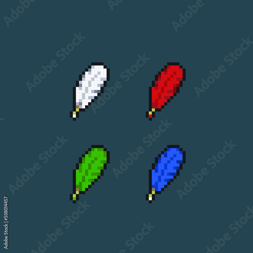 feather set with different color in pixel art style