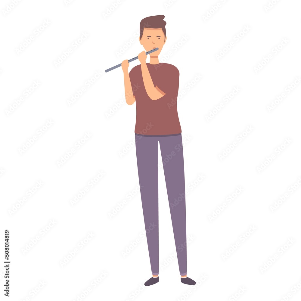 Boy flute play icon cartoon vector. Music school. Lesson class Boy flute play icon cartoon vector. Music school. Lesson class