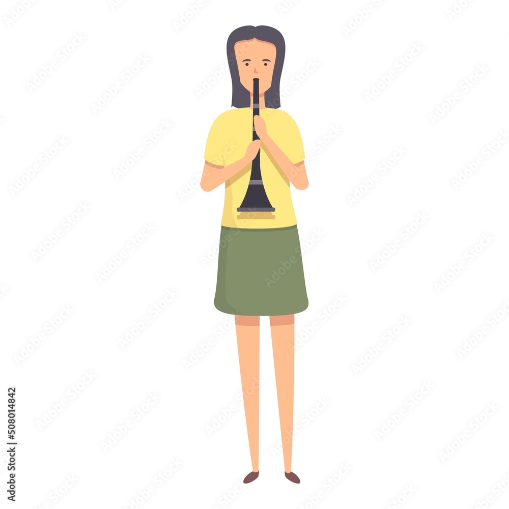 Girl play flute icon cartoon vector. Music school. Singer child Girl play flute icon cartoon vector. Music school. Singer child