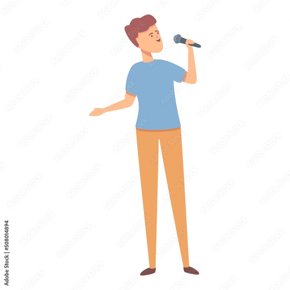 Boy singer icon cartoon vector. Music school. Guitar band Boy singer icon cartoon vector. Music school. Guitar band
