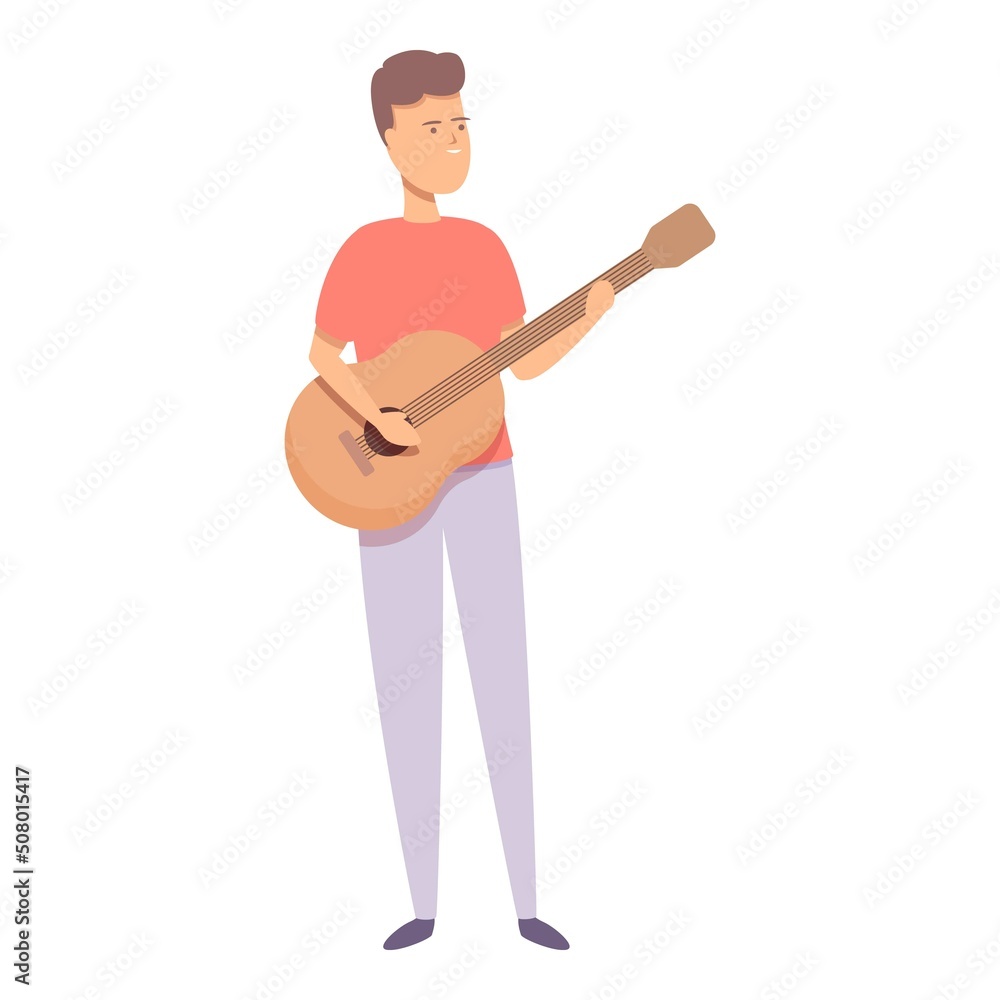 Cute guitar play icon cartoon vector. Music school. Singer musician Cute guitar play icon cartoon vector. Music school. Singer musician