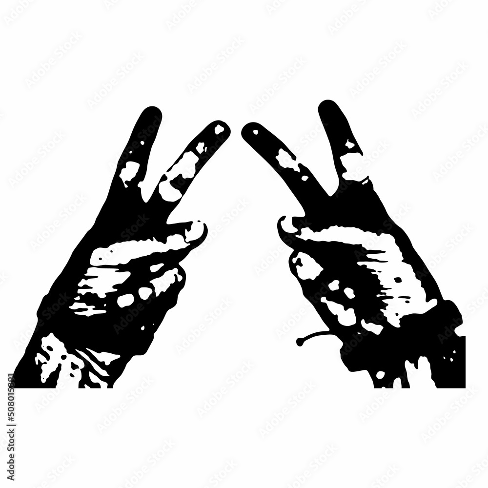 victory signs with two hands on a white background vector art. Stock Vector Adobe Stock