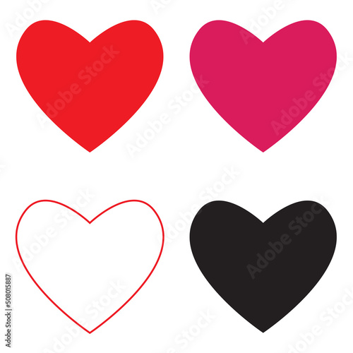 4 colored heart icons on a white background