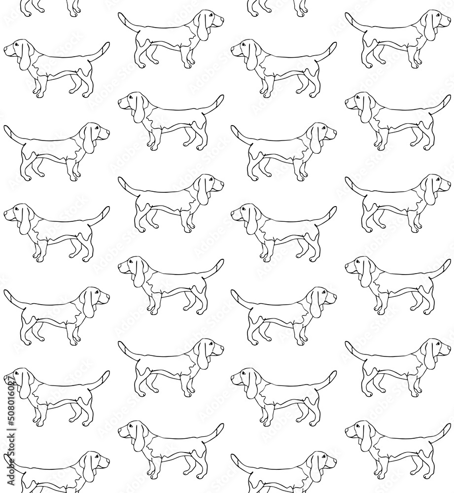 Vector seamless pattern of hand drawn doodle sketch basset hound dog isolated on white background Vector seamless pattern of hand drawn doodle sketch basset hound dog isolated on white background