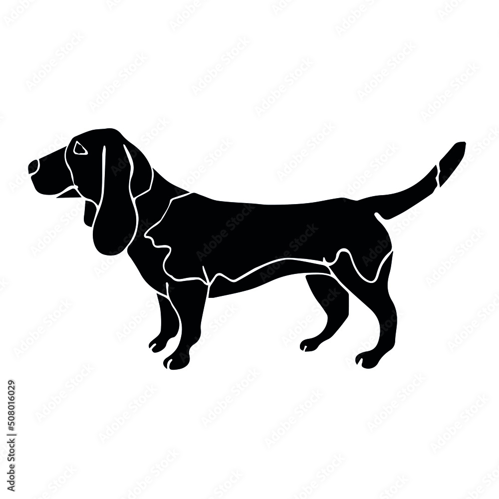 Vector hand drawn doodle sketch black basset hound dog isolated on white background