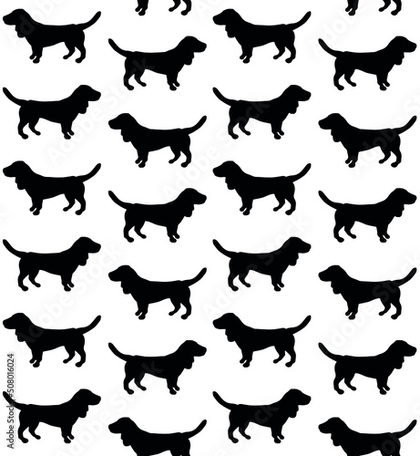 Vector seamless pattern of hand drawn doodle sketch black basset hound dog isolated on white background