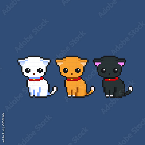 cute kitty with different skin color in pixel art style