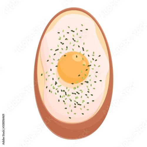 Fresh egg bruschetta icon cartoon vector. Bread food. Toast food