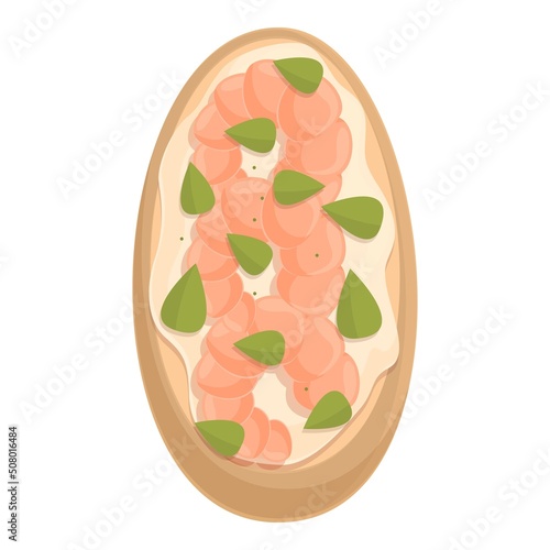 Meat bruschetta icon cartoon vector. Recipe food. Food lunch