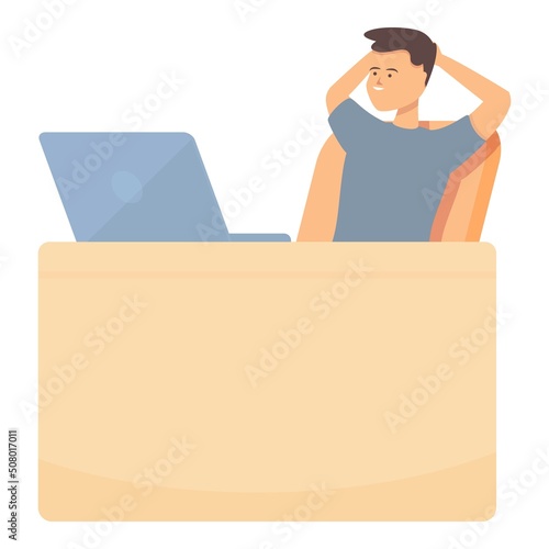 Office relax stress reduction icon cartoon vector. Recession lifestyle. Body skills