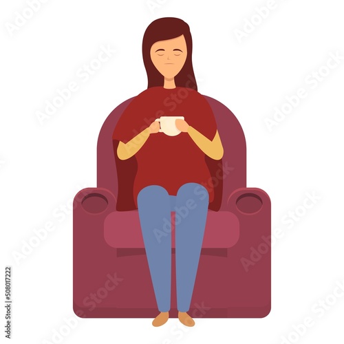 Drinking tea stress reduction icon cartoon vector. Economy body. Spa diet