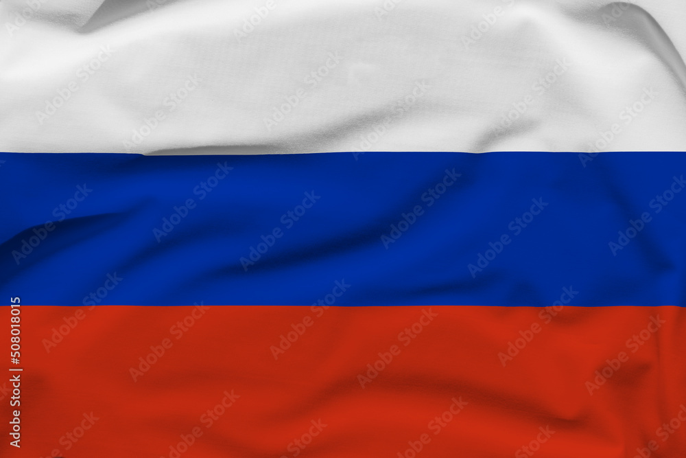 Russian Federation national flag, folds and hard shadows on the canvas Russian Federation national flag, folds and hard shadows on the canvas