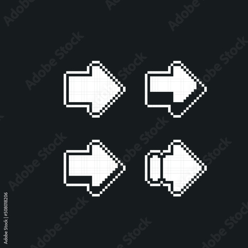 black and white arrow set in pixel art style