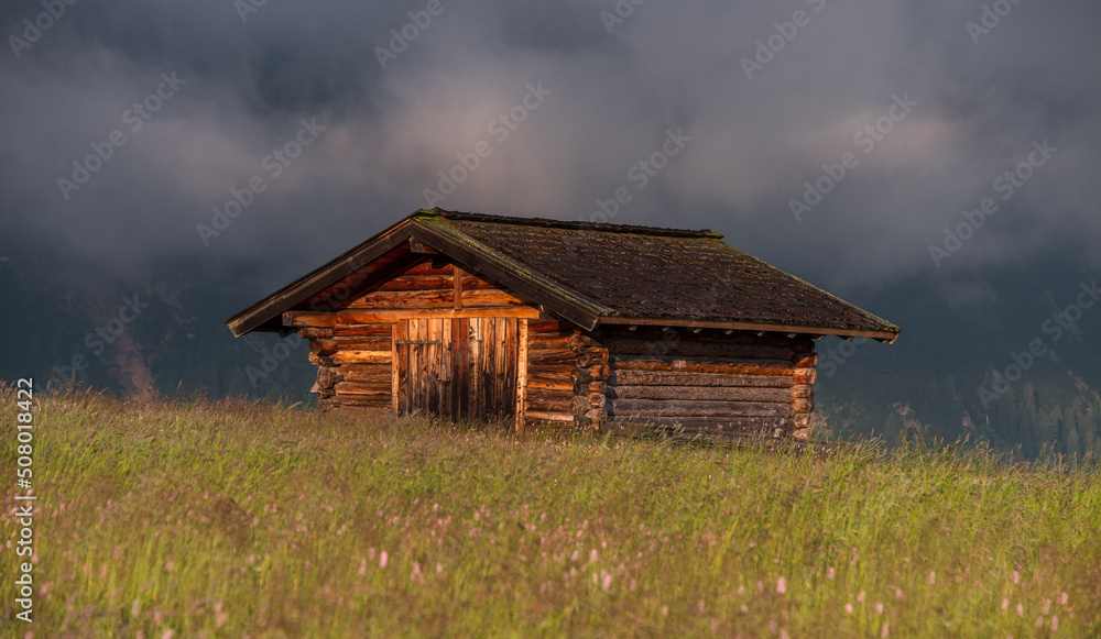 Fototapeta premium Seiser Alm on a dramatic and gloomy morning