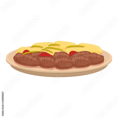 Meat caribbean food icon cartoon vector. Cuban plate. Dish round