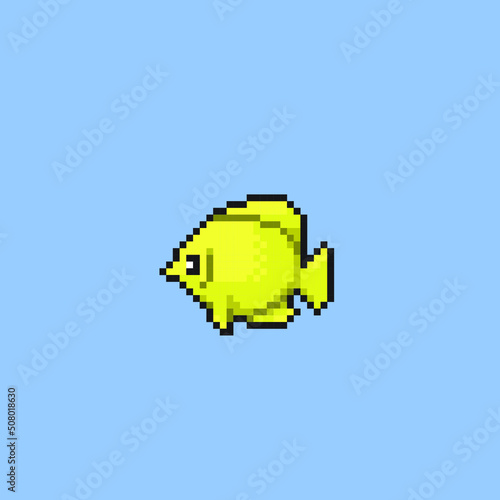 yellow fish tank in pixel art style
