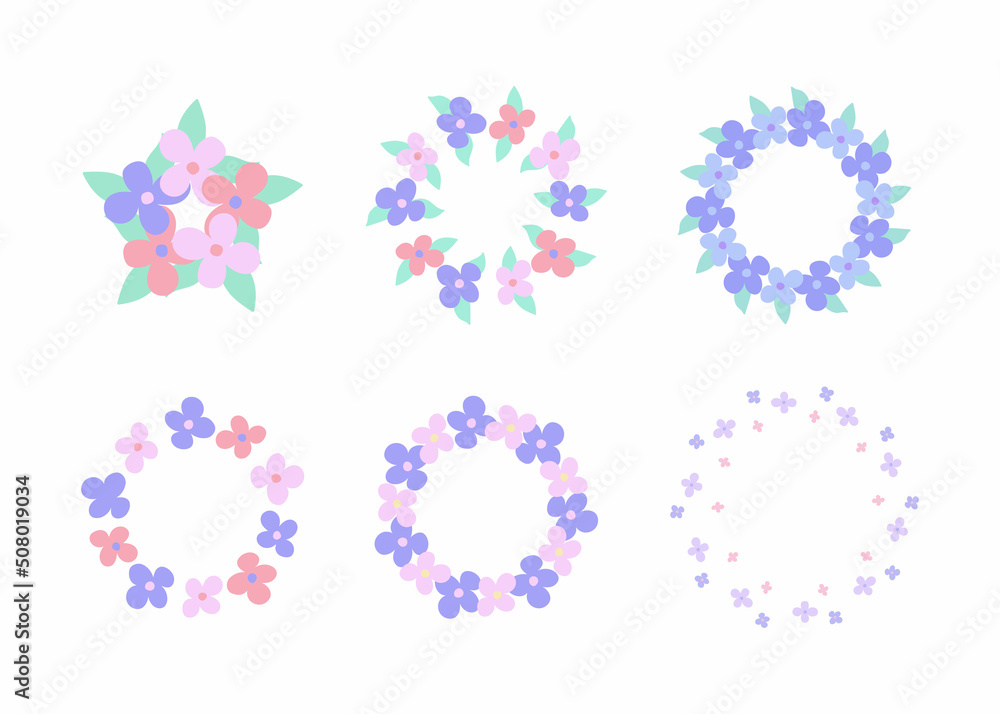 Floral wreath round circular shape pattern design with pastel soft color combination in vector illustration.