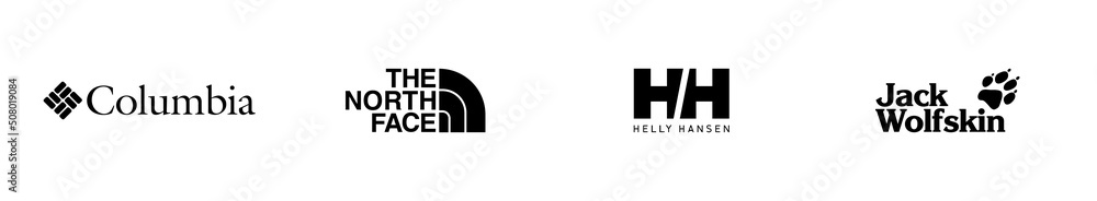 Rivne, Ukraine - 31 may 2022. Famous sportswear brand logos. Columbia, The  North Face, Helly Hansen, Jack Wolfskin. Vector EPS 10 Stock Vector | Adobe  Stock