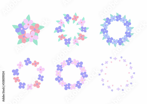 Floral wreath round circular shape pattern design with pastel soft color combination in vector illustration.