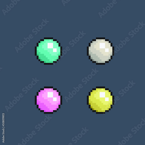 shiny ball set with different color in pixel art style