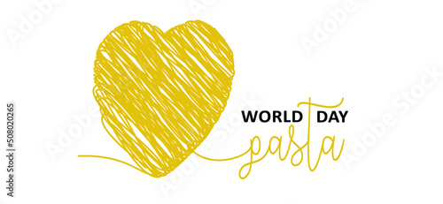 Word pasta or spaghetti day, Italian food such as: noodles, vermicelli, rotini, fusili, tortellini, linguini, conchiglie, fettucine, penne, capellini. Traditional Italian ddishes. Fast food with love,