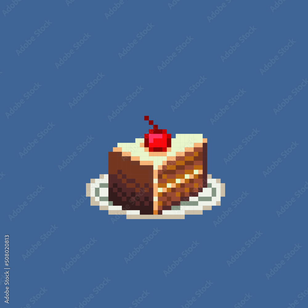 piece of chocolate cake in pixel art style