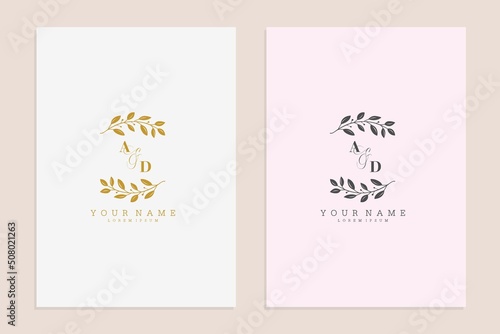 AD initial wedding floral simple modern vector graphic template
