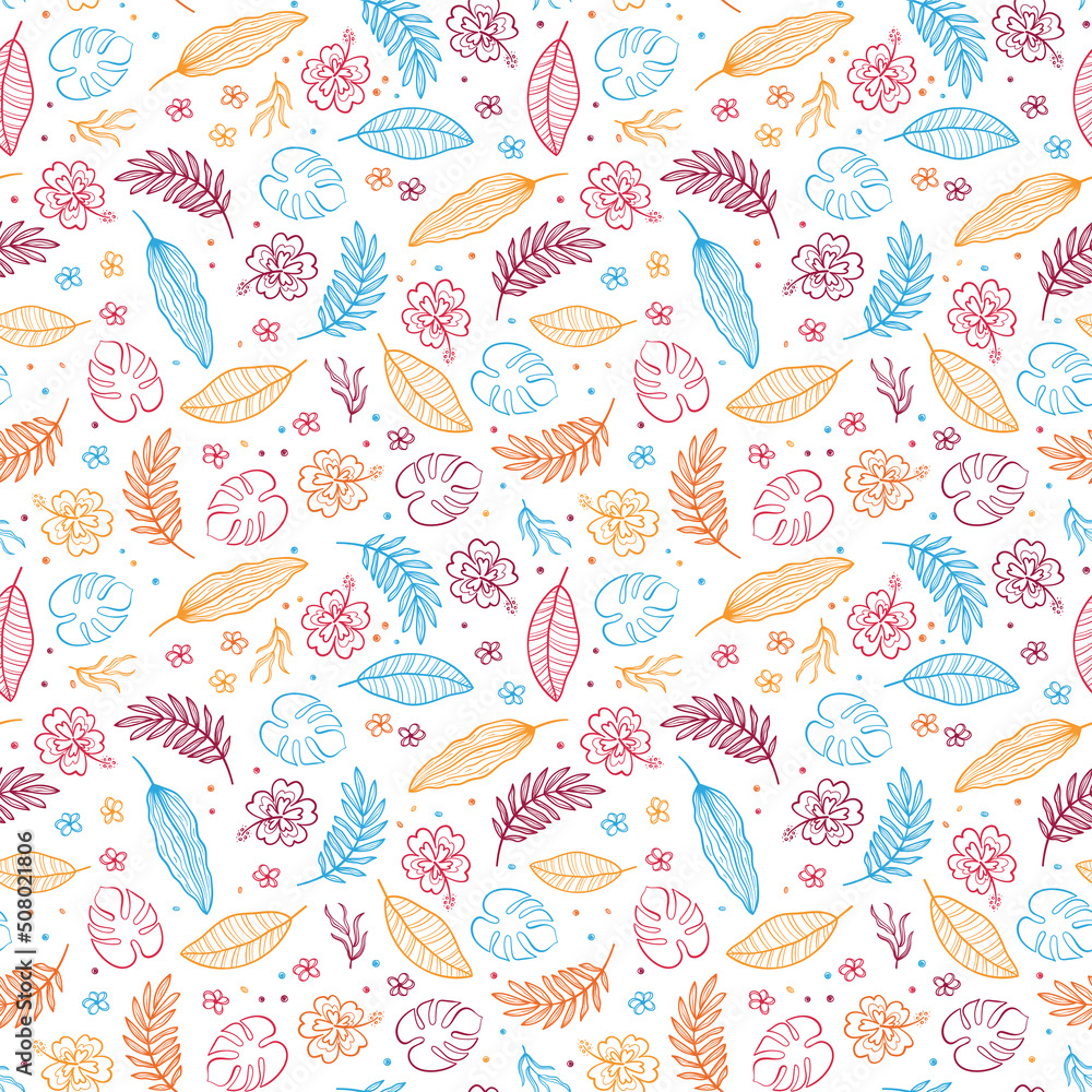 Cute hand drawn botanical seamless pattern, doodle exotic leaves, great for summer textiles, banners, wallpaper, wrapping - vector Cute hand drawn botanical seamless pattern, doodle exotic leaves, great for summer textiles, banners, wallpaper, wrapping - vector