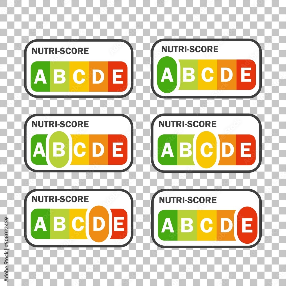 Nutri-score icons set. Isolatad Nutriscore stickers for packaging on ...
