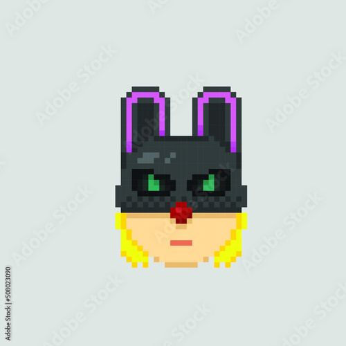 someone wearing black bunny mask in pixel art style