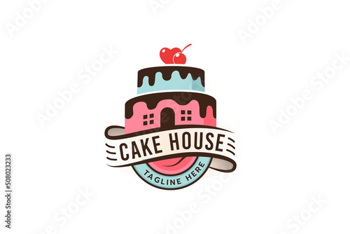 cake house logo with a combination of a cake and house.