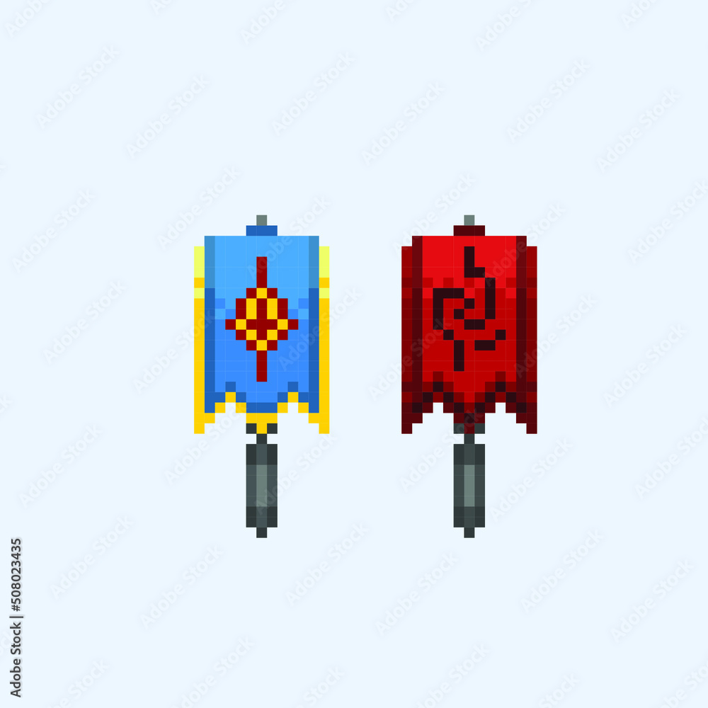 red and blue medieval flag in pixel art style Stock Vector | Adobe Stock