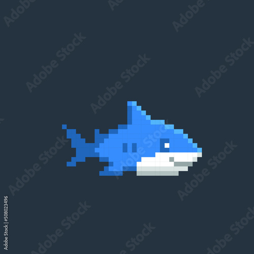 cute shark in pixel art style