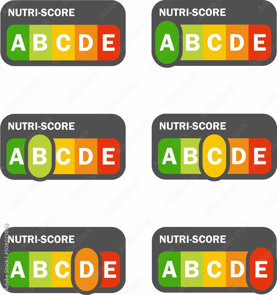 Nutri-score icons set. Isolatad Nutriscore stickers for packaging on ...