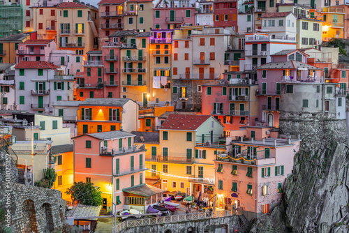 Manarola, La Spezia, Italy coastal view in Cinque Terre