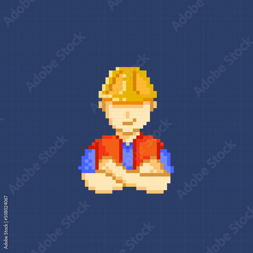 worker folding hand in pixel art style