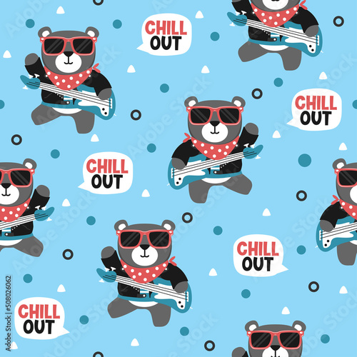 Rocker bear cartoon trendy pattern design concept