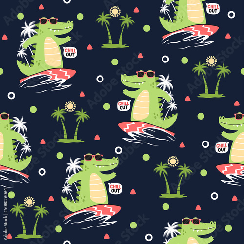 Canvas Print Crocodile surfer cartoon trendy pattern design concepts