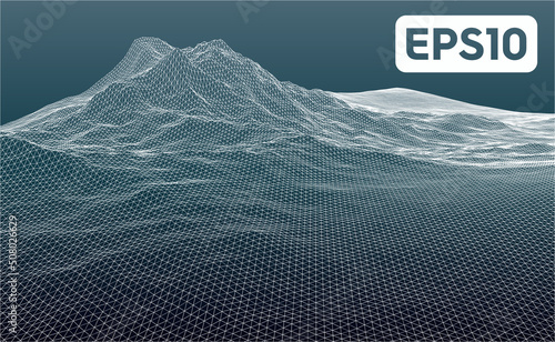 Photo 3D rendered illustration of terrain wireframe mesh