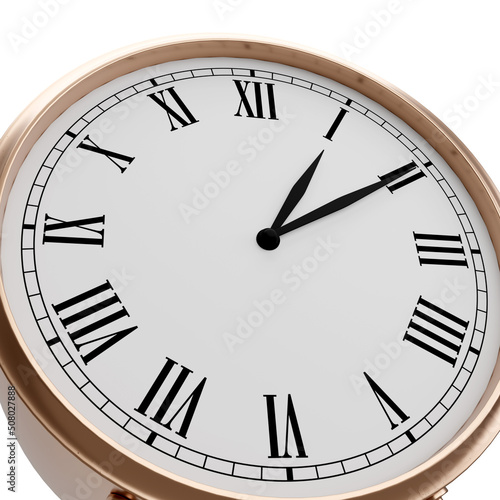 3D rendering copper classic clock on white background