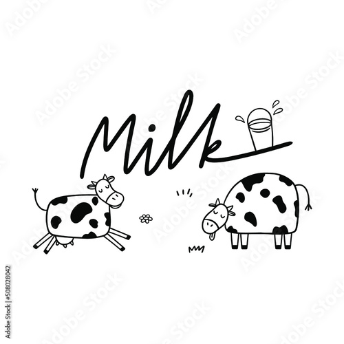 Milk cow design in sketch style on white background. Business concept. Vector concept.