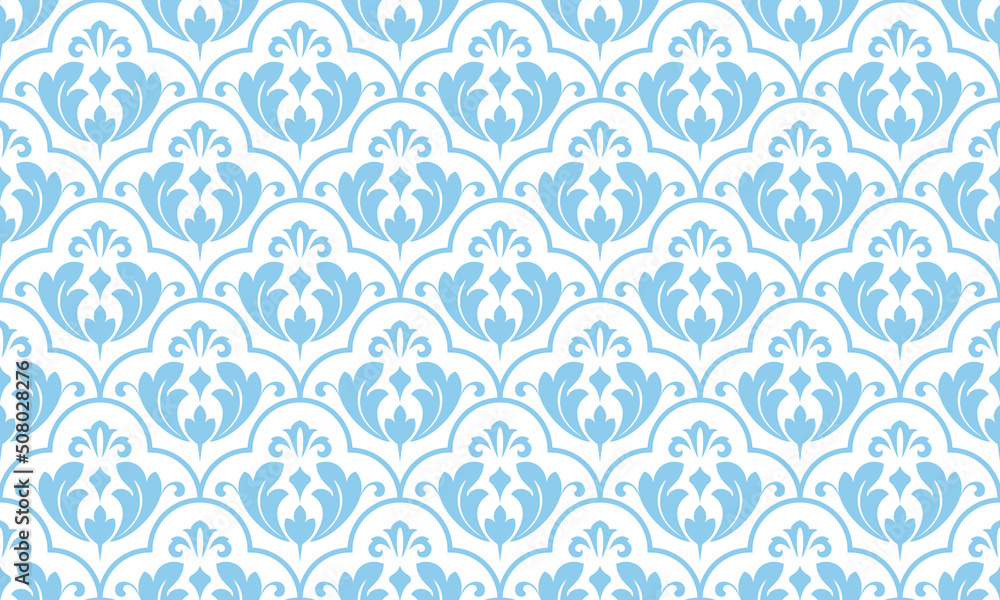 Flower geometric pattern. Seamless vector background. White and blue ornament. Ornament for fabric, wallpaper, packaging. Decorative print Flower geometric pattern. Seamless vector background. White and blue ornament. Ornament for fabric, wallpaper, packaging. Decorative print