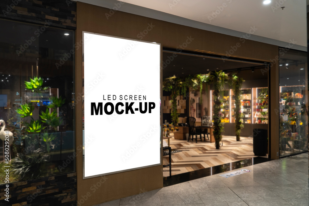 Mockup advertising LED Screen Install at front of restaurant - obrazy, fototapety, plakaty 