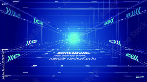 Vertically extending tunnel futuristic space science and technology vector background