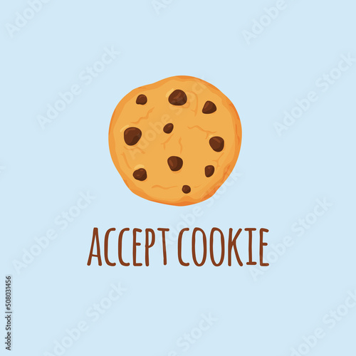 Accept Cookies, text. Protection of personal information cookie mascot character.
